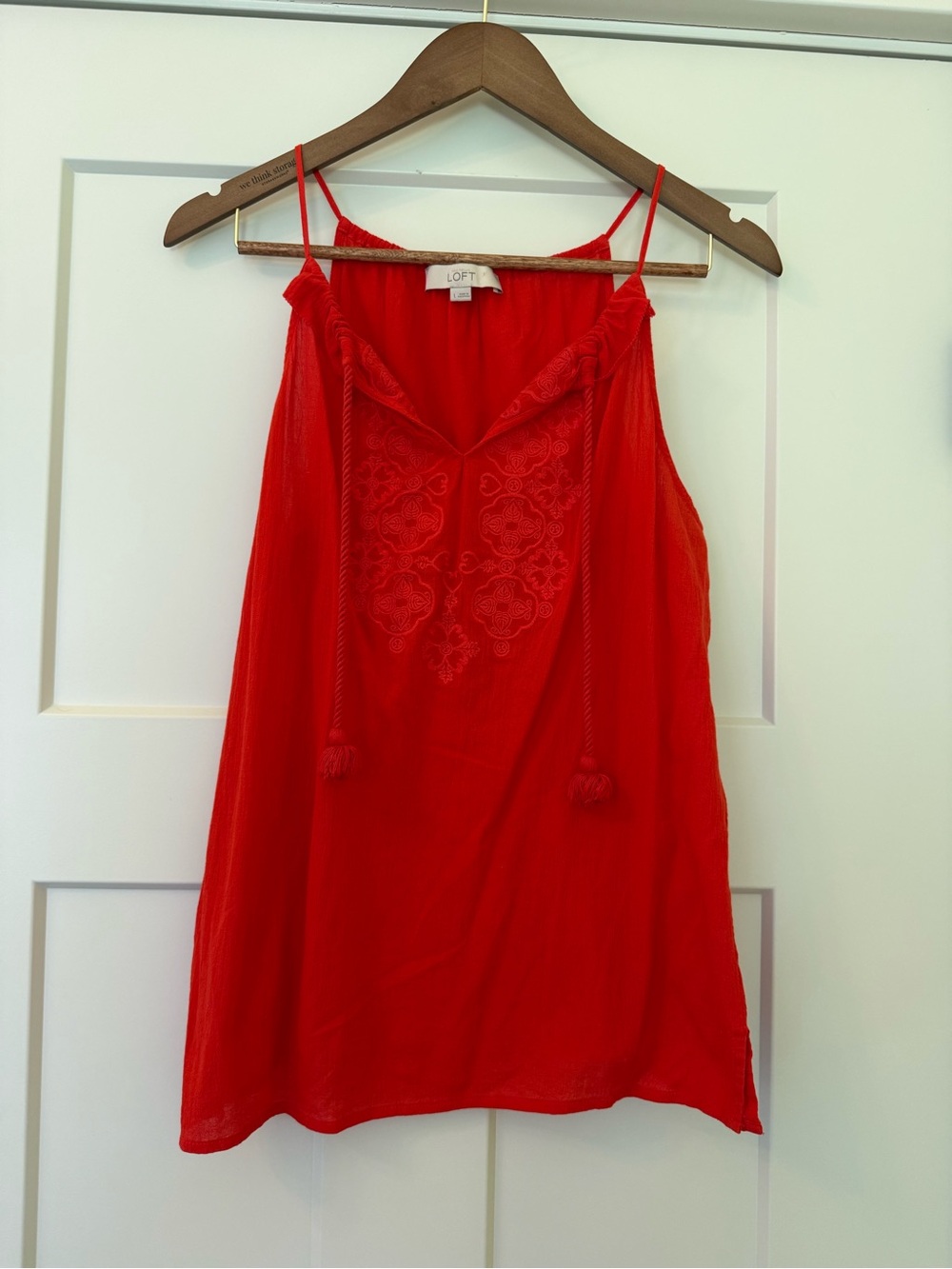 LOFT Bright Orange Embroidered Tassel V-Neck Camisole Tank  L